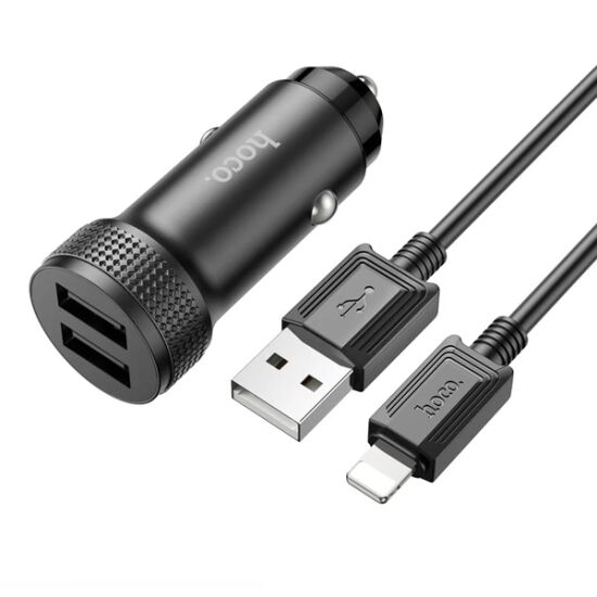 HOCO Z49 Çift USB Girişli Araç Şarj Başlık + USB To iPhone Lightning K