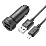 HOCO Z49 Çift USB Girişli Araç Şarj Başlık + USB To iPhone Lightning K