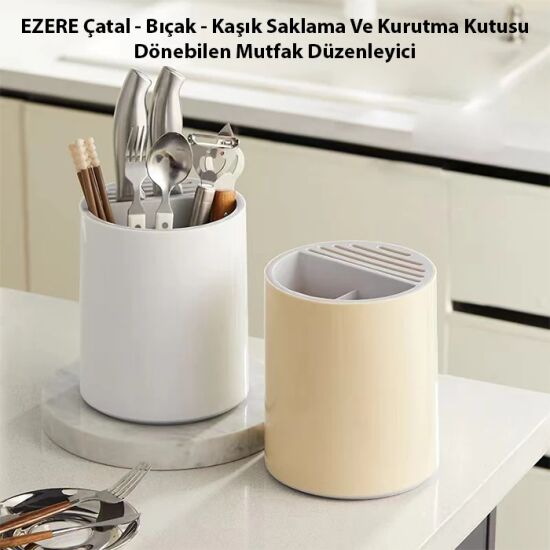 EZERE Çatal - Bıçak - Kaşık Saklama Ve Kurutma Kutusu Dönebilen Mutfak