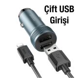 HOCO Z49 Çift USB Girişli Araç Şarj Başlık + USB To iPhone Lightning K