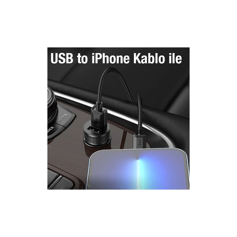 HOCO Z49 Çift USB Girişli Araç Şarj Başlık + USB To iPhone Lightning K