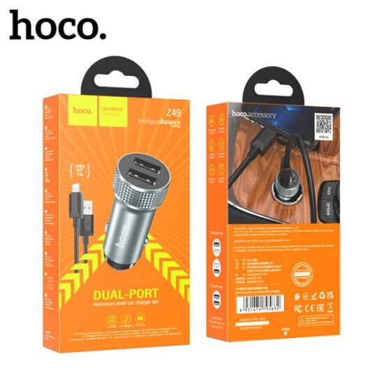 HOCO Z49 Çift USB Girişli Araç Şarj Başlık + USB To iPhone Lightning K