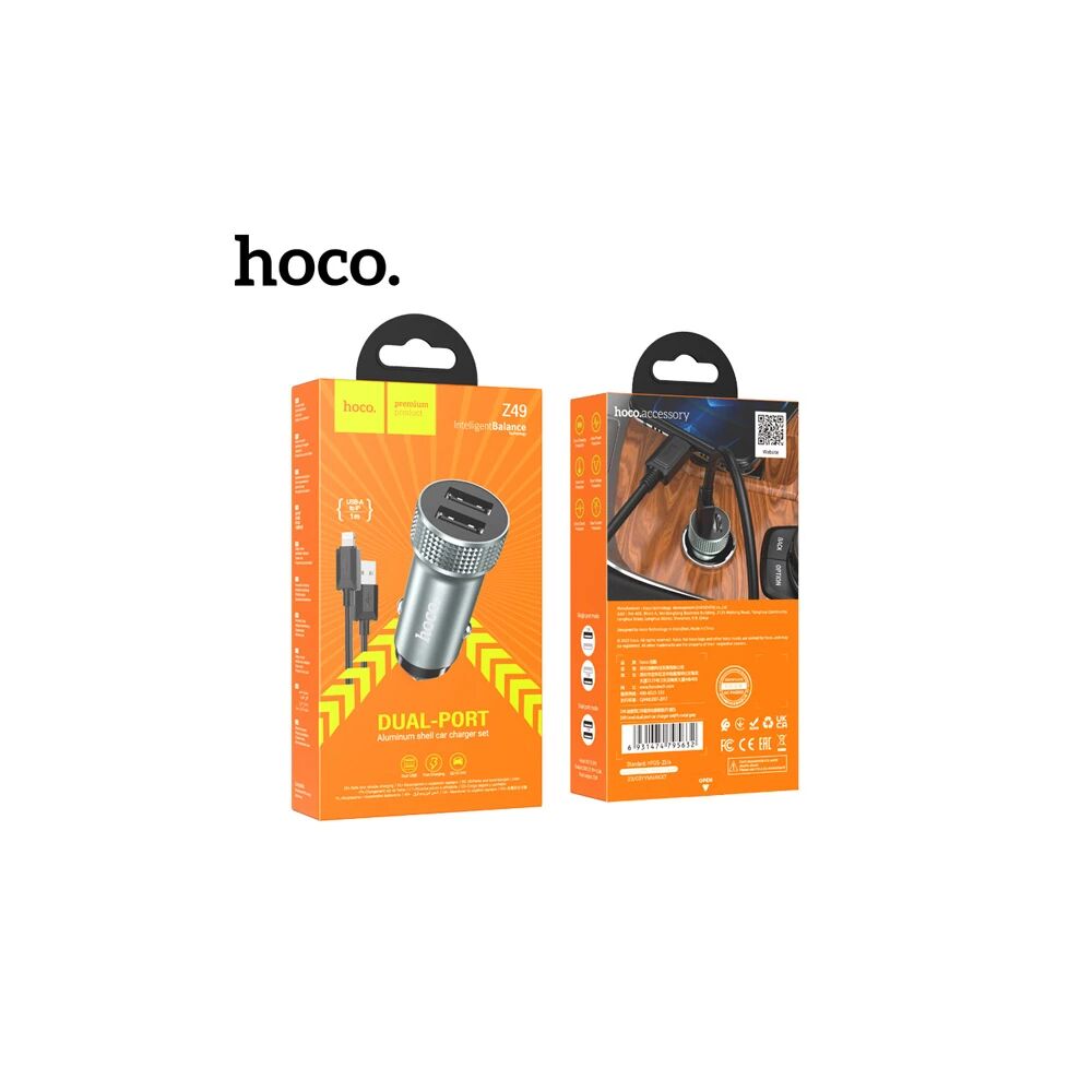 HOCO Z49 Çift USB Girişli Araç Şarj Başlık + USB To iPhone Lightning K