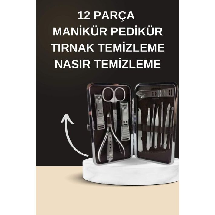 Elektrikli Manikür Pedikür Seti İkili Set 12 Parça Tırnak Bakımı Törpü