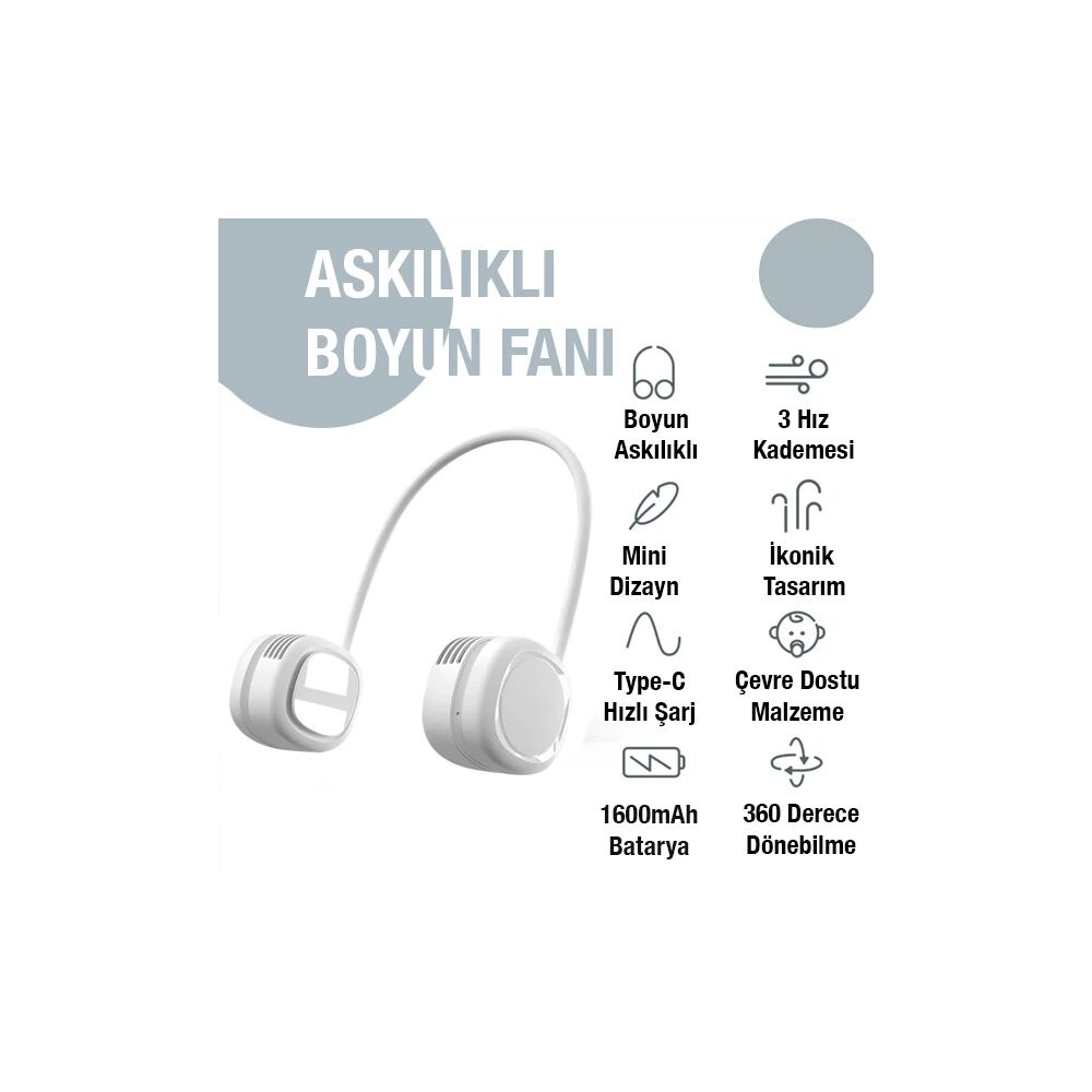 MEMO G02 Boyun Askılıklı Mini Fan Taşınabilir Şarjlı Soğutucu Boyun Fa