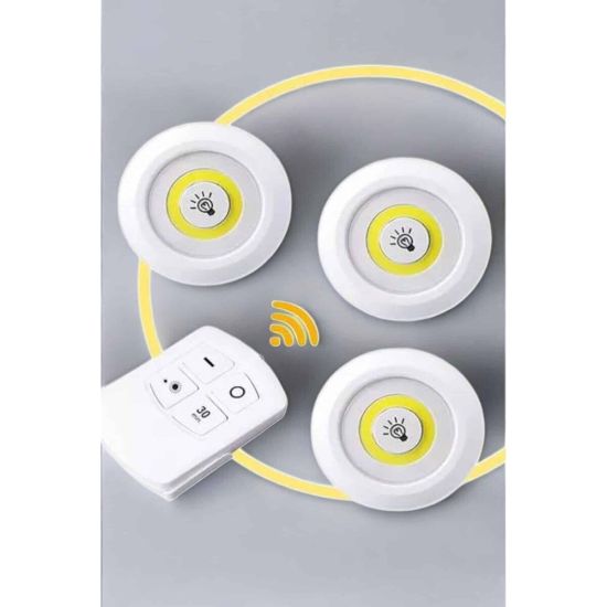 Led Lamba 3'lü Uzaktan Kumandalı Yapışkanlı Beyaz Işık