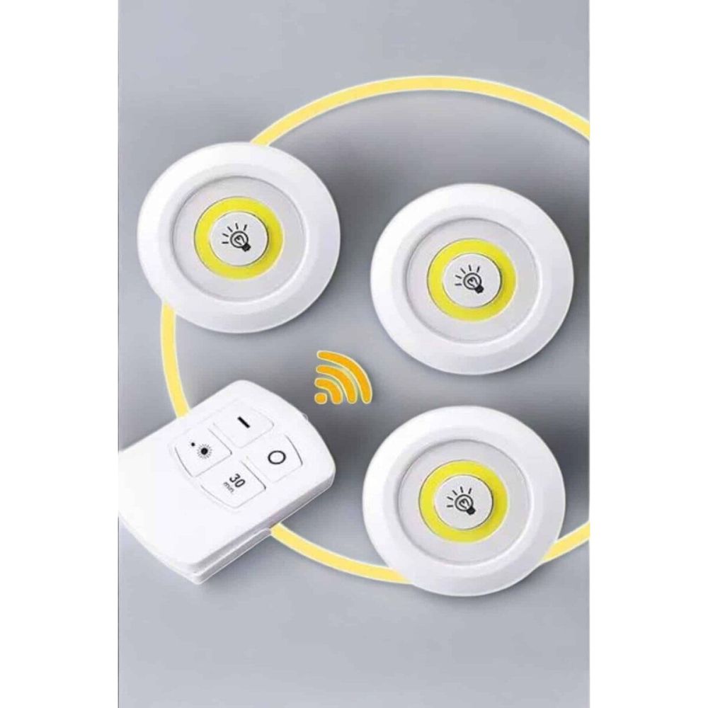 Led Lamba 3'lü Uzaktan Kumandalı Yapışkanlı Beyaz Işık