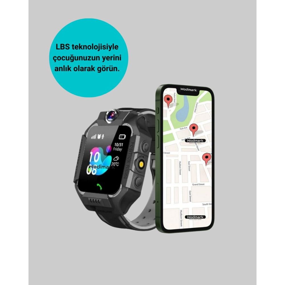 S10 Akıllı Çocuk Saati Siyah Model Çift Yönlü Konuşma ve SOS