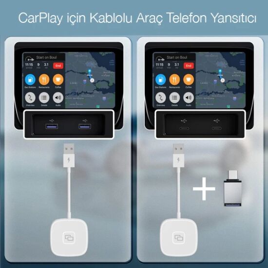 Apple iPhone USB+Lightning Carplay Mirror Adaptör Çevirici -Youtube Ne