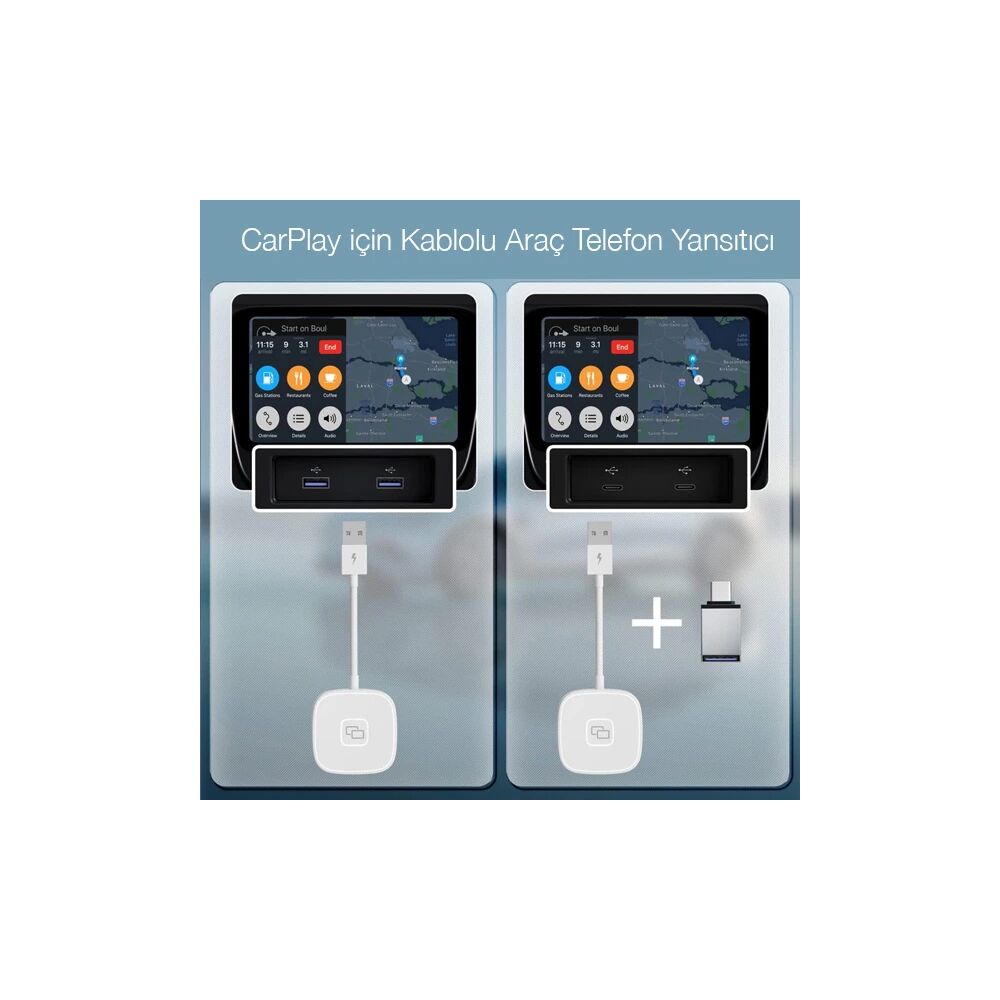 Apple iPhone USB+Lightning Carplay Mirror Adaptör Çevirici -Youtube Ne