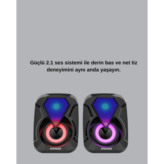 RGB Işıklı USB Hoparlör Seti 9W Çıkış Gücü Derin Bas