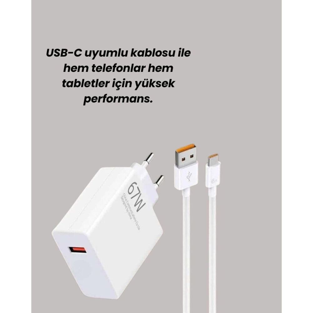67W Hızlı Şarj Adaptörü ve Veri Aktarım Özellikli Type-C Kablo Seti