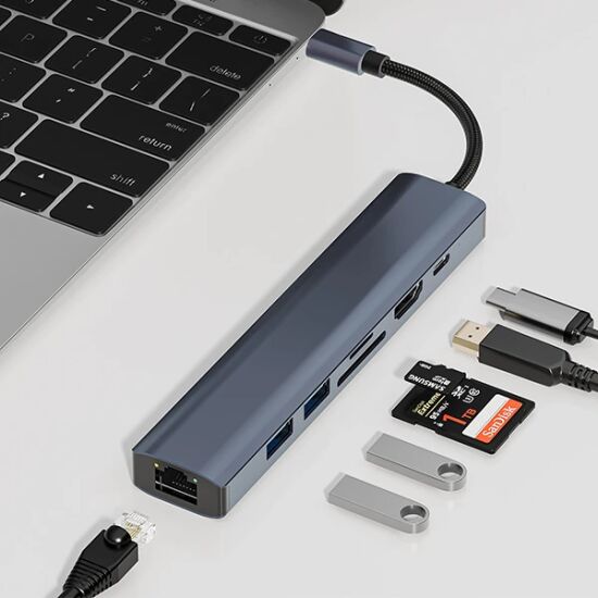 ALLY BYL-2303 7 IN 1 Type-c To USB + Type-c + Ethernet + Kart Okuyucu 
