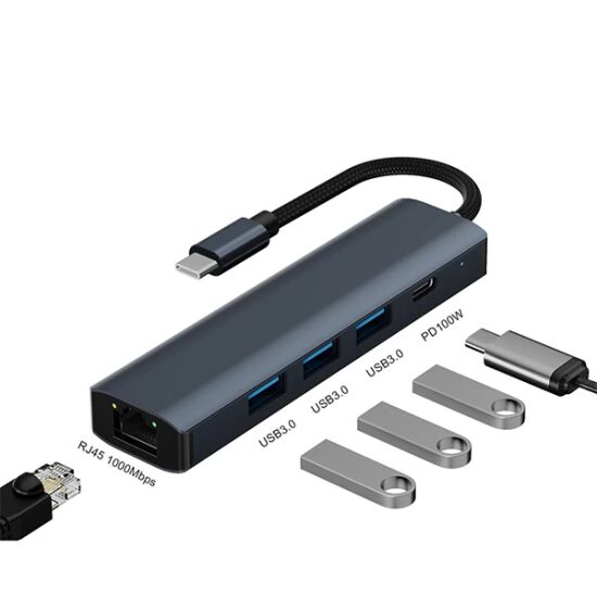 ALLY BYL-2302 5 IN 1 Type-c To USB + Type-c + Ethernet Dönüştürücü Çoğ