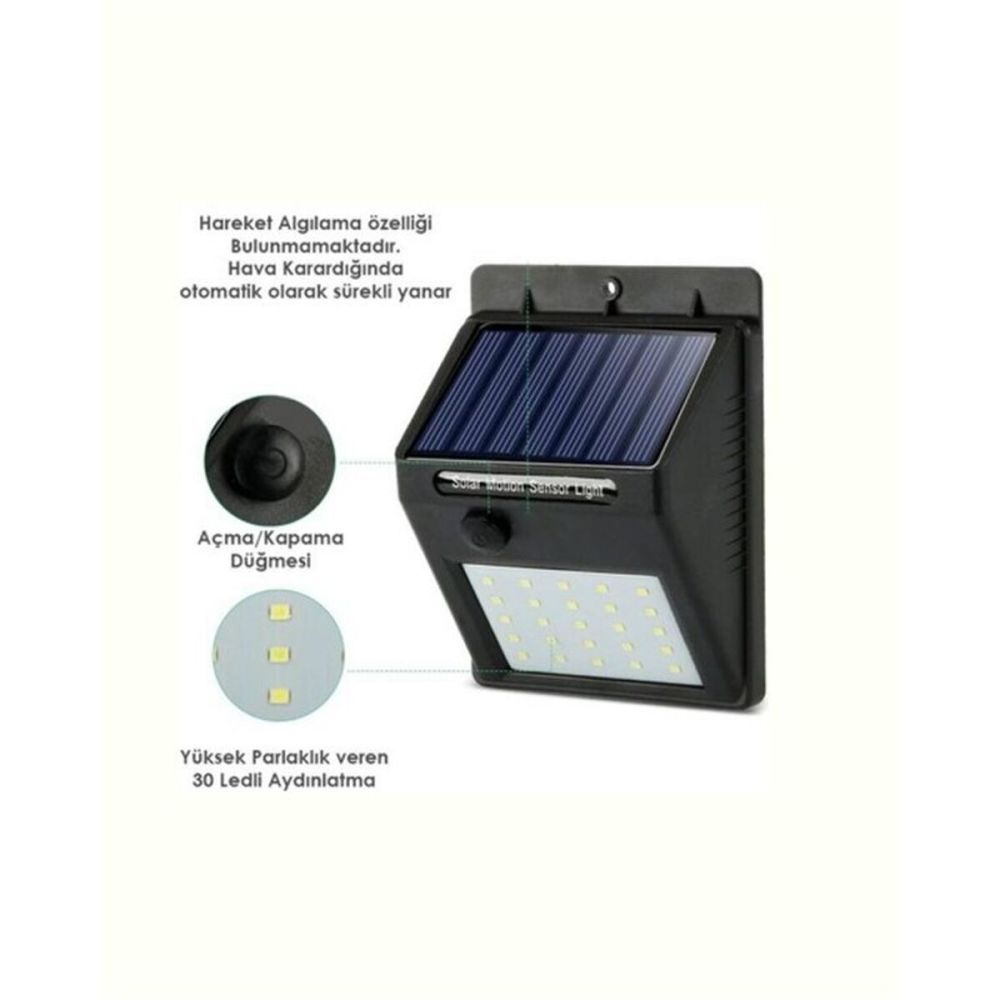Hareket Sensörlü Solar Lamba | 120° Algılama Açısı 3-4 Metre Mesafe Su
