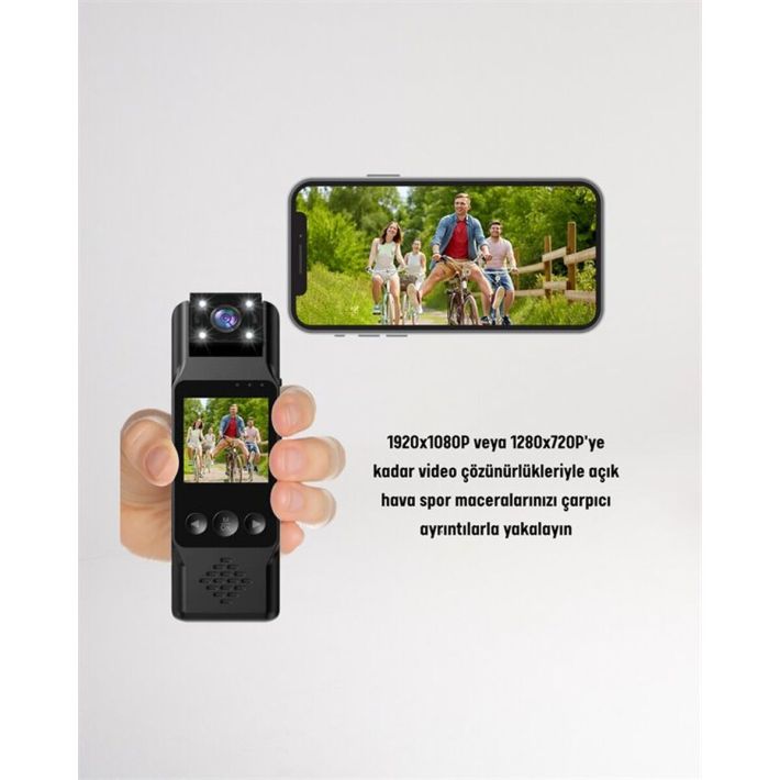 WiFi Destekli Mini Kamera – 180° Dönebilen Lens 1080P Video TFT Ekranl
