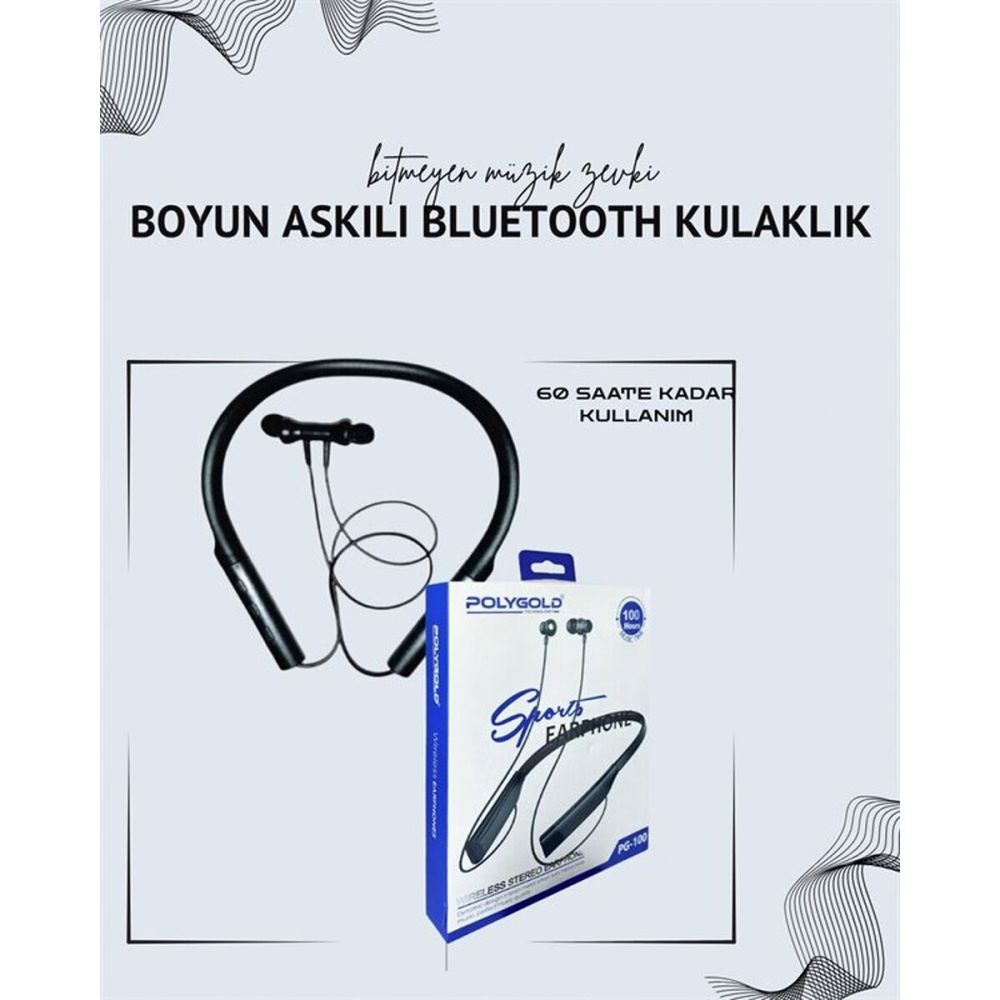 Polygold PG-100 Boyun Askılı Kablosuz Kulaklık – 200 Saat Bekleme Süre