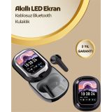 Akıllı Ekranlı Bluetooth 5.4 Kablosuz Kulaklık – Dokunmatik ve Şarj Ku