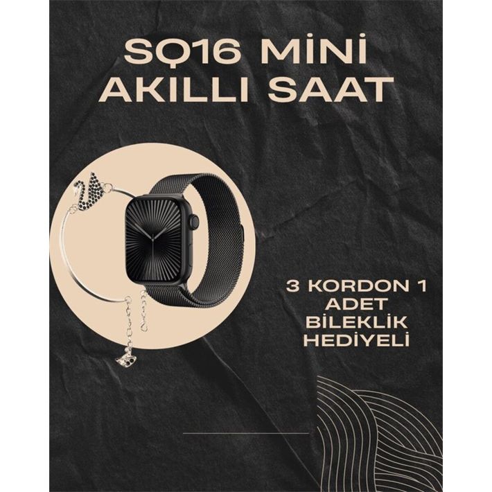 SQ-16 Mini Series 10 Akıllı Saat | Şık ve Hafif Tasarım 3 Kordon Seçen