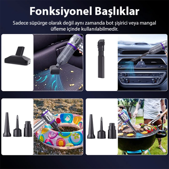 EZERE 16000pa Güçlü Portatif Taşınabilir Vakumlu Kablosuz Üflemeli Min