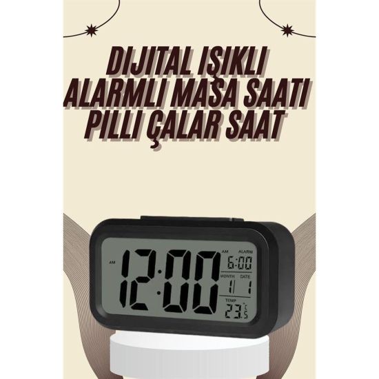 Dijital Masa Saati Termometreli Takvim Çalar Saat Led Ekran Pilli