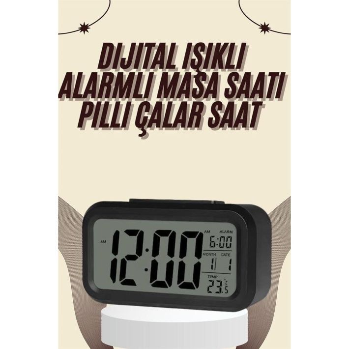 Dijital Masa Saati Termometreli Takvim Çalar Saat Led Ekran Pilli