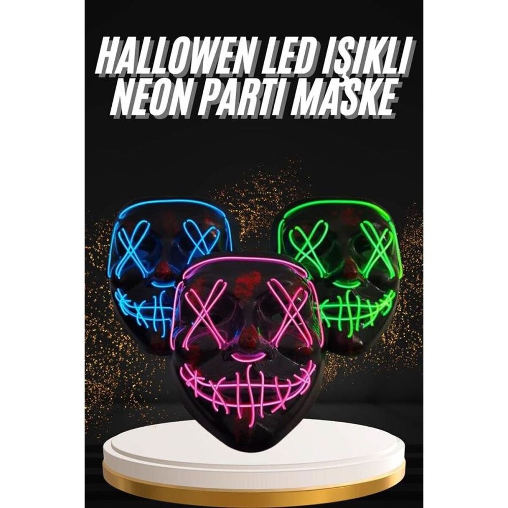 Hallowen Parti Maskesi Neon Led Işıklı Maske 3 Modlu Cadılar Bayramı M