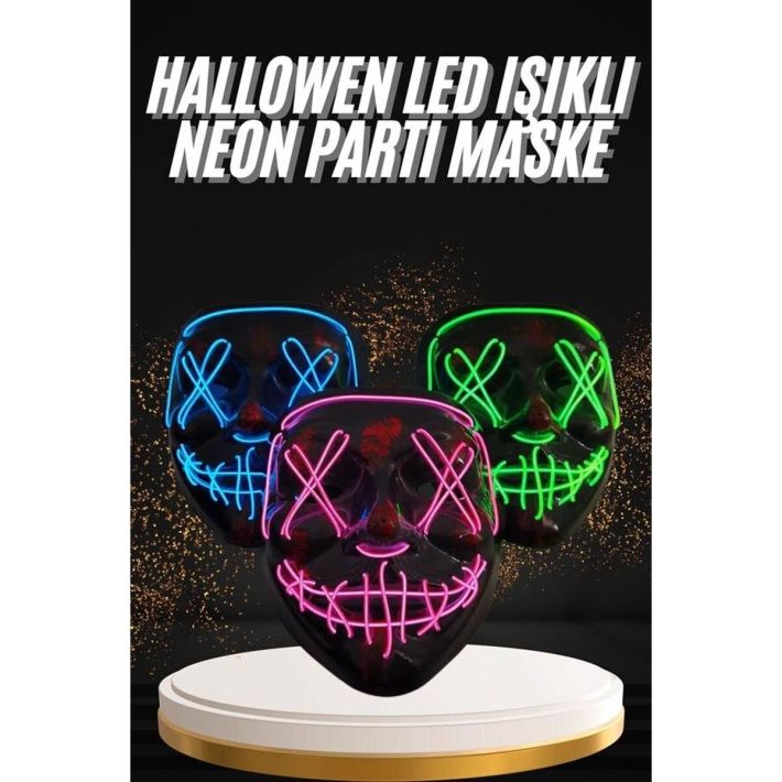 Hallowen Parti Maskesi Neon Led Işıklı Maske 3 Modlu Cadılar Bayramı M