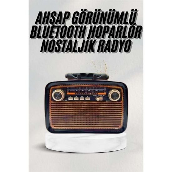Bluetooth Hoparlör Ahşap Renk Vintage Işıklı Nostaljik Radyo Fm Ahşap 