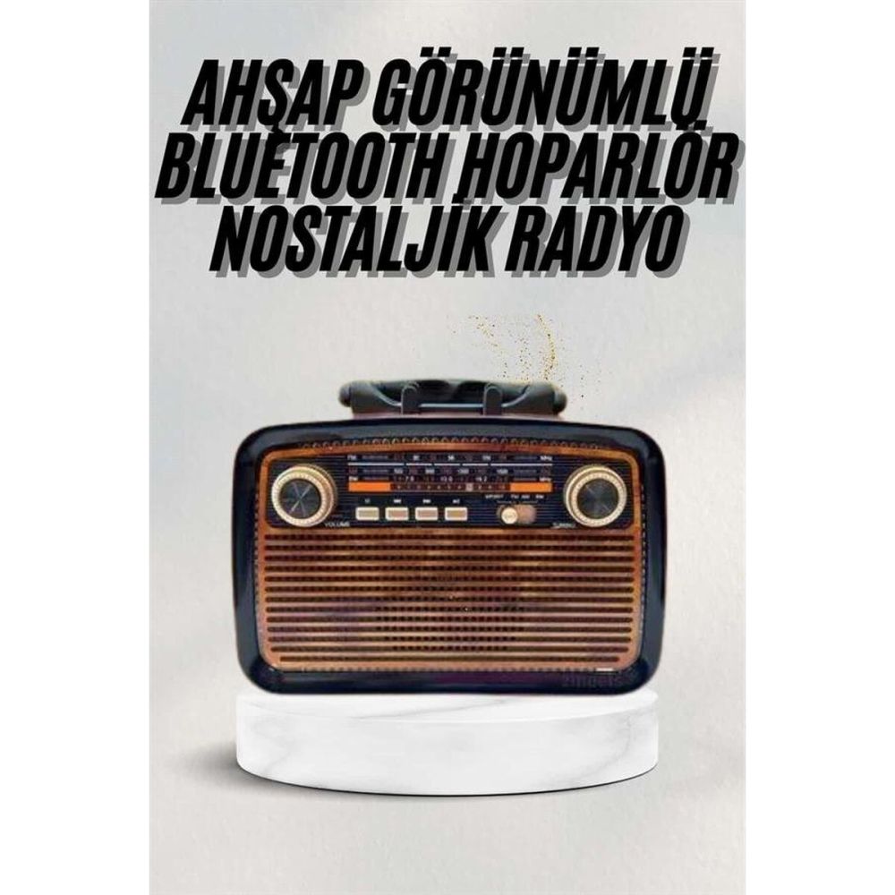 Bluetooth Hoparlör Ahşap Renk Vintage Işıklı Nostaljik Radyo Fm Ahşap 