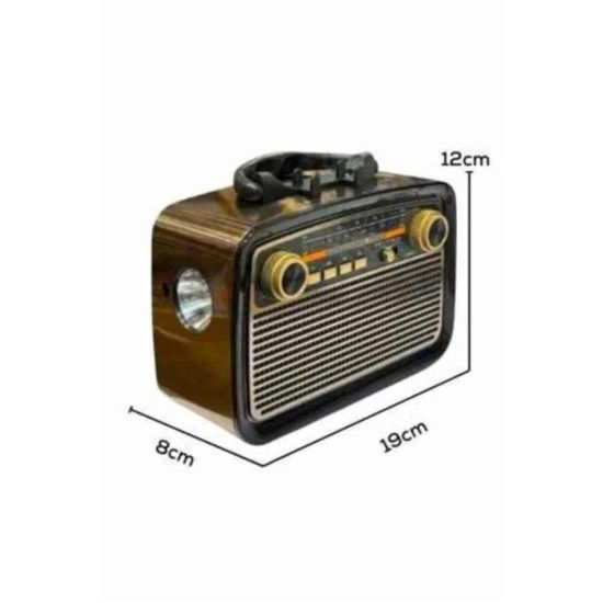 Nostaljik Görünümlü Ahşap Radyo TF SD USB Girişli Led Fener Işıklı