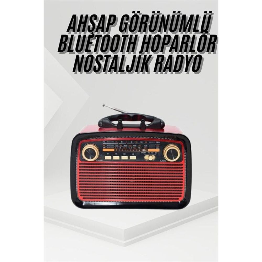 Nostalji Radyo Bluetooth Hoparlör USB-SD Kart Giriş Led Fener Işıklı B