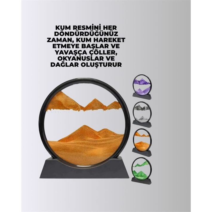 Rahatlatıcı Kum Sanatı – Yuvarlak Cam Çerçeveli Hareketli Kum Resmi Of