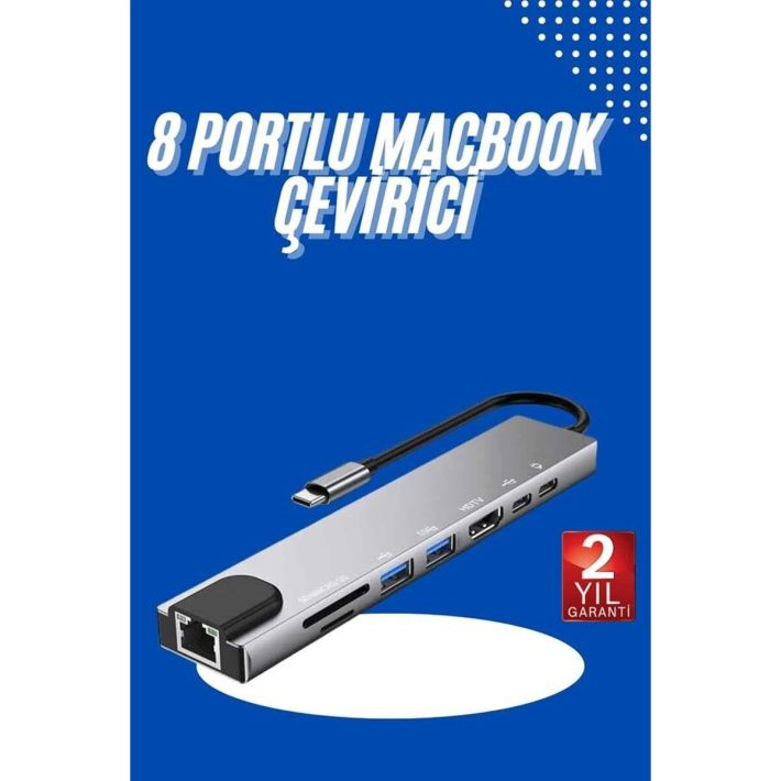 Usb Type-c Hub Dönüştürücü Çevirici Çoklayıcı Macbook Çevirici 8 Portl