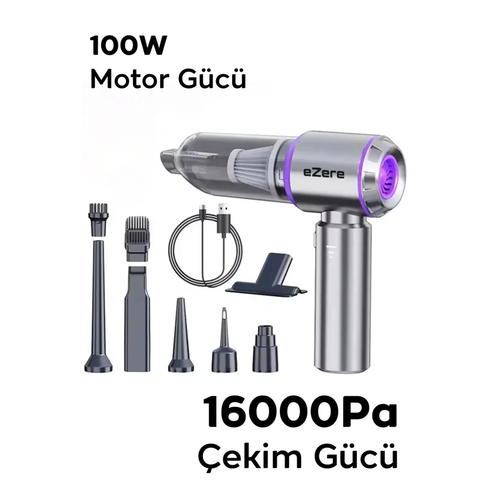 EZERE 16000pa Güçlü Portatif Taşınabilir Vakumlu Kablosuz Üflemeli Min