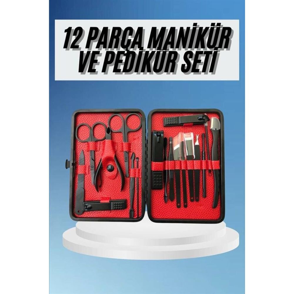 Deri Çantalı Siyah Paslanmaz Çelik 17 Parça Manikür Pedikür Seti