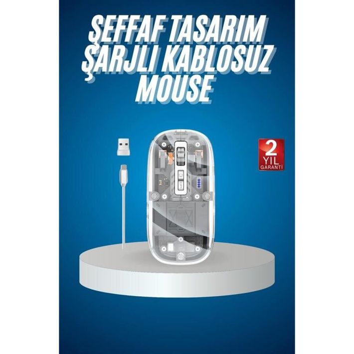 Sessiz Tıklama Çift Modlu Bluetooth Ve Alıcı Şeffaf Mouse Fare