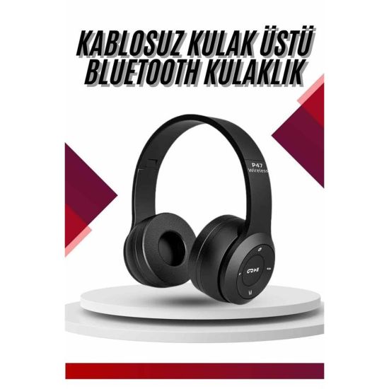 Bluetooth Kablosuz Kulaklık Siyah Wireless 5.0 Kulak Üstü Uzun Pil Ömr