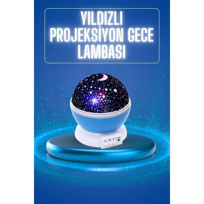 Yıldızlı Gece Lambası Mor Projeksiyon Görünümlü Masa Lambası Renk Deği