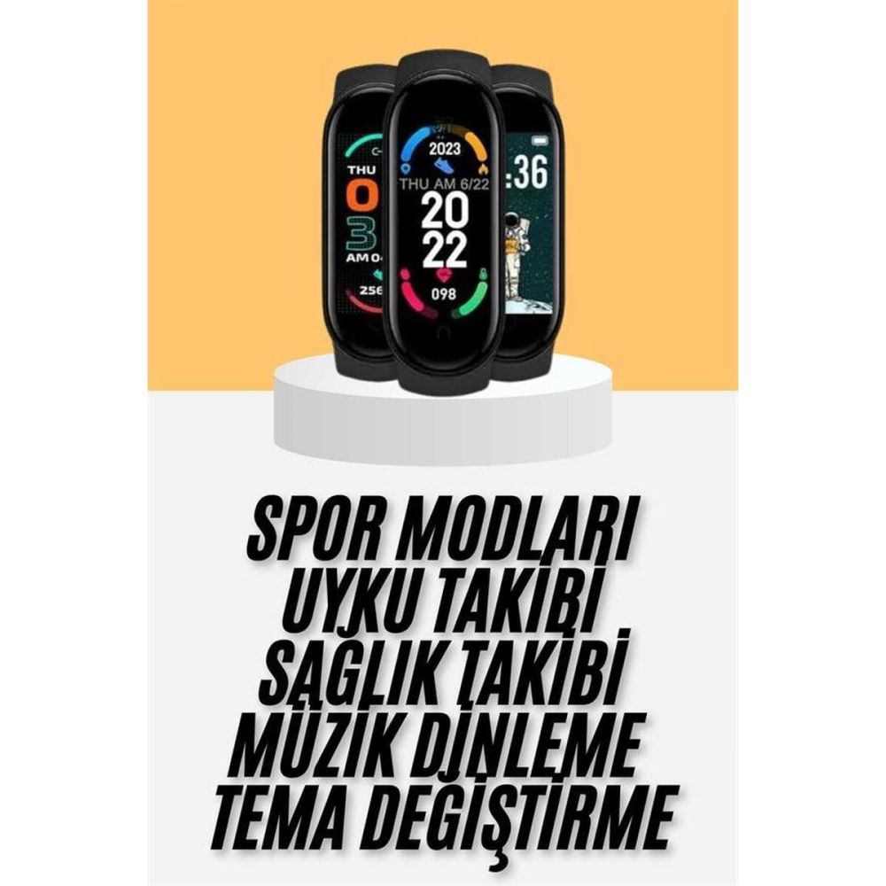 M6 Akıllı Bileklik Siyah Adımsayar Spor Takibi Android ve İOS Uyumlu