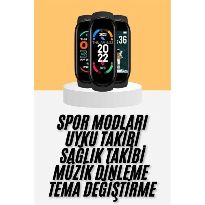 M6 Akıllı Bileklik Siyah Adımsayar Spor Takibi Android ve İOS Uyumlu