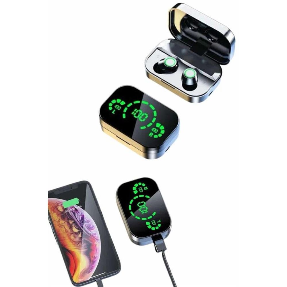 Kablosuz Bluetooth Kulaklık Çift Telefon Destekli Powerbankli Dijital 