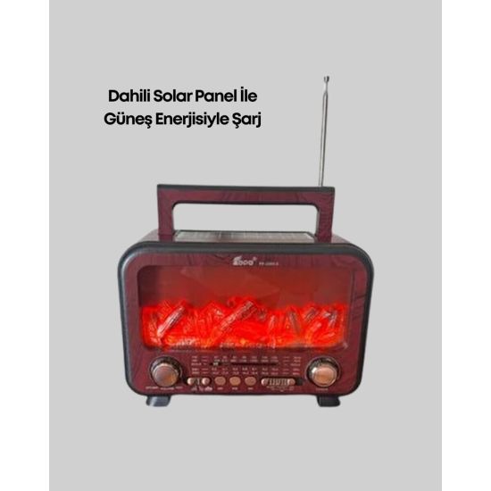 Şömine Alev Işıklı Solar Bluetooth Hoparlör – 7W Güçlü Ses FM Radyo