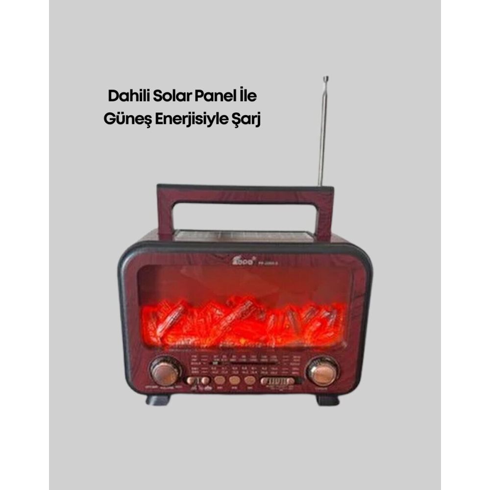 Solar Şarjlı Şömine Işıklı Bluetooth Hoparlör – Radyo USB TF Kart Dest