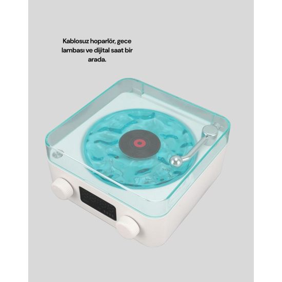 Bluetooth Hoparlör – 3-ü-1 Saatli Gece Lambası ve Vintage Tasarım