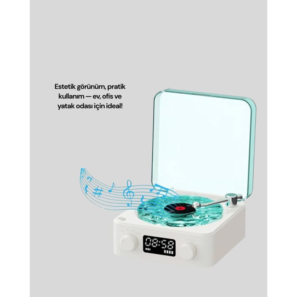 Retro Tasarımlı Gece Lambalı Bluetooth Hoparlör – Saat ve Pil Gösterge