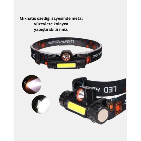 Şarjlı LED Kafa Feneri – Çift Fonksiyonlu 200LM Işık Gücü IP44 Suya Da