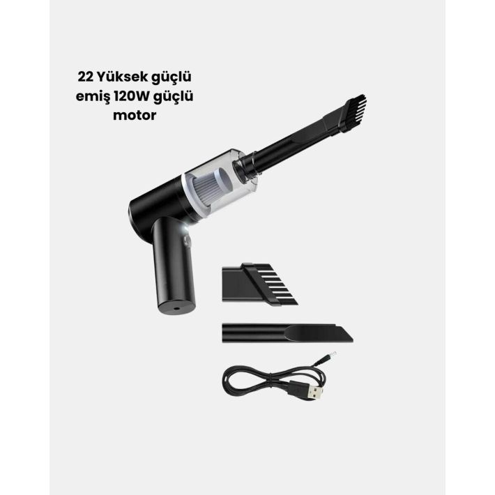 Mini Şarjlı Araç Süpürgesi – 120W Güçlü Motor 5500PA Vakum Emiş Yıkana