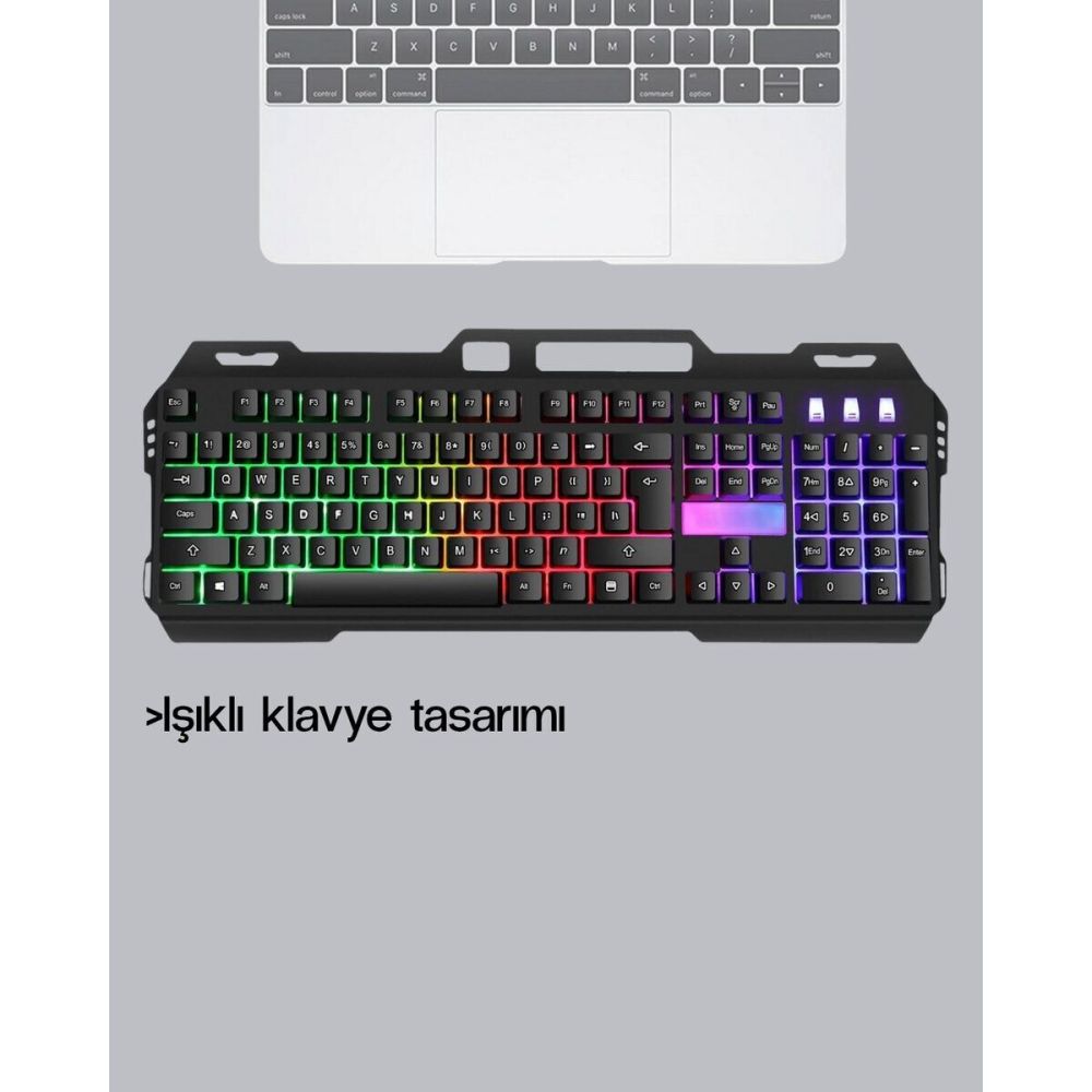 Profesyonel Oyuncu Klavye Mouse Seti – RGB Işıklı Türkçe Q DPI Ayarlı 