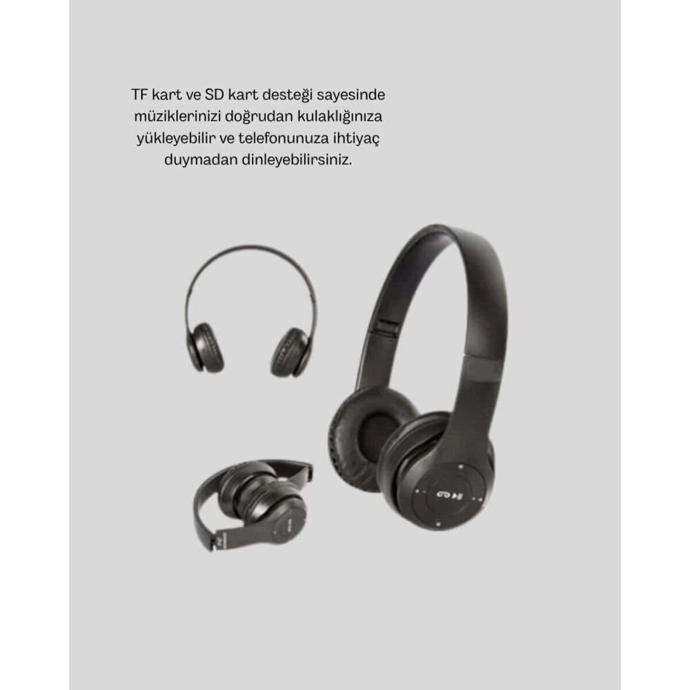Bluetooth 5.0 Kablosuz Kulaklık – Extra Bass TF Kart Desteği 3.5mm AUX